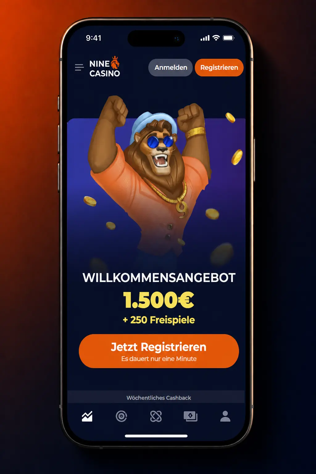 Login bei Nine Casino per App auf dem Smartphone