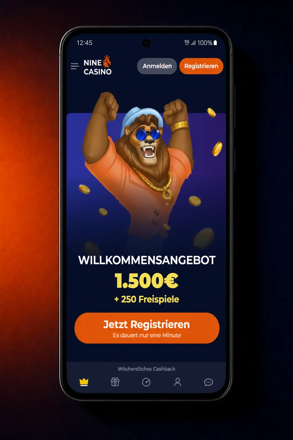 Nine Casino App auf einem Android Smartphone