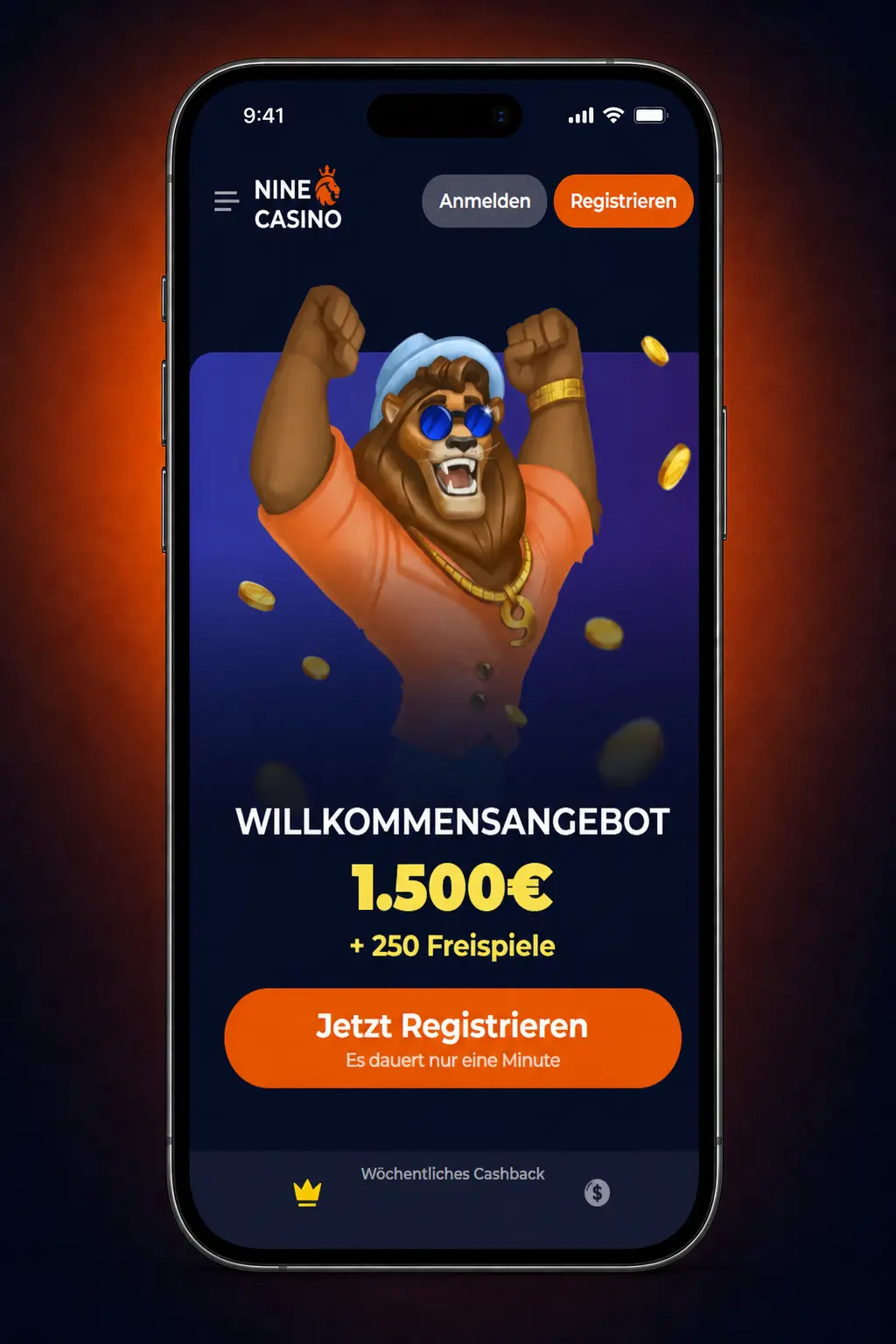 Nine Casino App Installation auf iPhone und iPad mit iOS-Schaltfläche, Safari-Bestätigung und Startsymbol